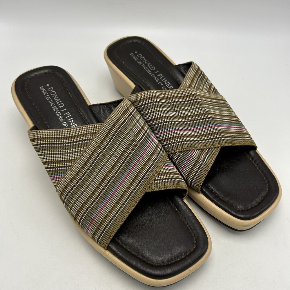 Donald Pliner Wedge Sandals Womens 10 M Slip On Spain Square Toe Y2K 90s 80s